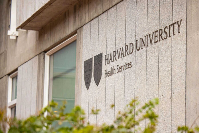 Harvard University Health Services building sign and emblem