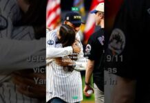 Jeter reunites with 9/11 victim's daughter as Yanks pay tribute in ceremony #shorts