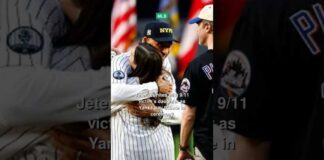 Jeter reunites with 9/11 victim's daughter as Yanks pay tribute in ceremony #shorts